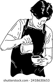 A barista brewing coffee with the right technique creates a natural and fresh aroma from coffee beans. It can also be used for coffee label designs.
