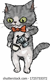 Barista cat with Italian style coffee pot