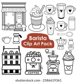 Barista Clip Art Pack - Coffee Doodle Vector Set