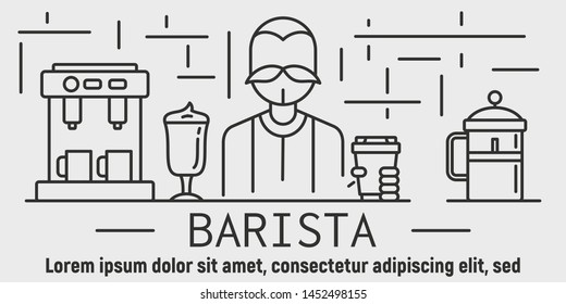 Barista coffee banner. Outline illustration of barista coffee vector banner for web design