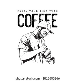 barista coffee with hand draw