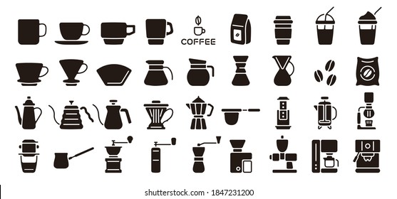 Barista and Coffee Icon Set (Flat Silhouette Version)