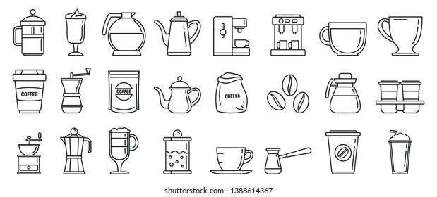 Barista coffee icons set. Outline set of barista coffee vector icons for web design isolated on white background