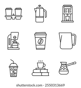 Conjunto de ícones de café barista, elementos de café. Ilustração vetorial.