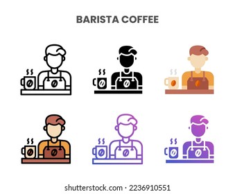 Barista Coffee icons vector illustration set line, flat, glyph, outline color gradient. Great for web, app, presentation and more. Editable stroke and pixel perfect.