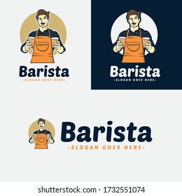 Barista Coffee Man Cartoon Logo Vector