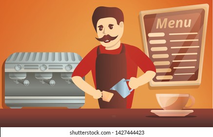 Barista coffee man concept banner. Cartoon illustration of barista coffee man vector concept banner for web design