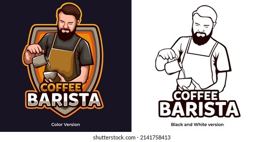 Diseño del logotipo de la mascota del café de Barista. Adecuado a, adecuado para, arreglar a la marca del logo de la cafetería