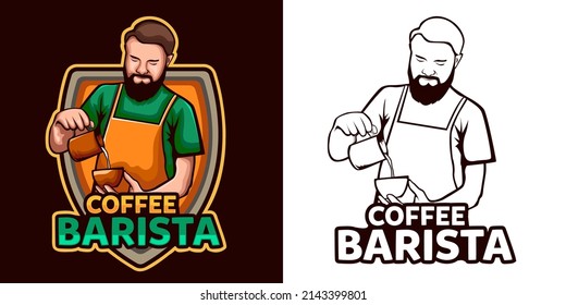 Barista Coffee Mascot Logo Design. Suit to, proper to, fix to coffee shop logo branding