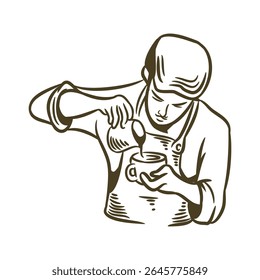 ilustração de desenho de mão retro café barista