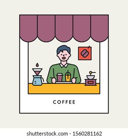 Barista of the coffee shop. flat design style minimal vector illustration.