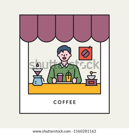 Barista of the coffee shop. flat design style minimal vector illustration.