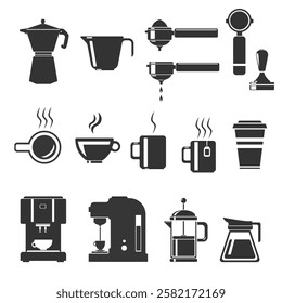 Barista Coffee Shop Icon Set Collection Silhouette