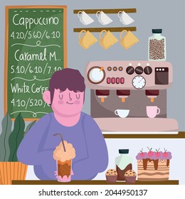 barista with cold coffee in store