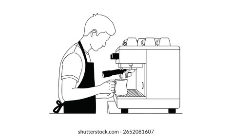 Barista crafting aromatic coffee with professional espresso machine and fine beans for optimal flavor