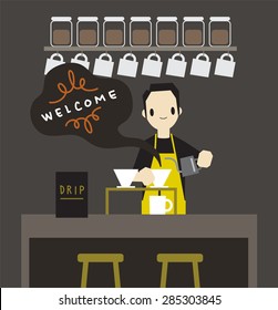 Barista drip coffee, illustration vector