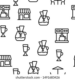 Barista Equipment Seamless Pattern Vector Contour Illustration