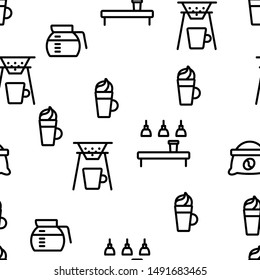 Barista Equipment Seamless Pattern Vector Contour Illustration