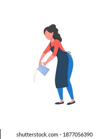 Barista flat color vector faceless character. Girl pour milk from pot for cappuccino. Professional employee. Woman in uniform isolated cartoon illustration for web graphic design and animation