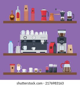 Barista flat composition with coffee making accessories flat vector illustration