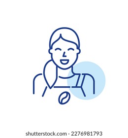 Barista girl in apron. Coffee shop worker in uniform. Pixel perfect, editable stroke icon