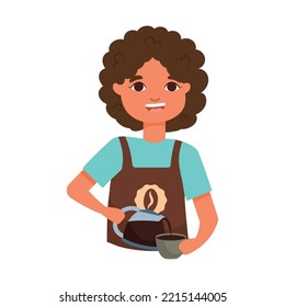 barista girl serving coffee on white background