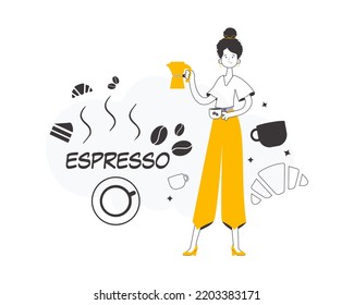 Barista girl. Trendy style line art. Vector.