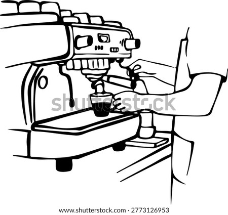 Barista hands making espresso professional coffee machine cafe work. Vector illustration