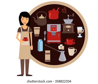 Barista holding a cup of coffee. Vector illustration