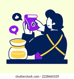 Barista holding a packet of coffee beans. Flat design modern vector illustration concept