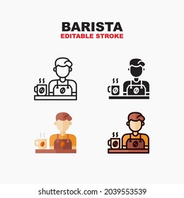 Barista icon symbol set of outline, solid, flat and filled outline style. Isolated on white background. Editable stroke vector icon.