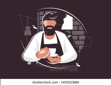 Barista illustration.Coffee break concept vector illustration.