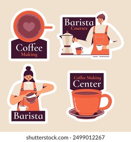 Barista Label Flat Cartoon Hand Drawn Templates Background Illustration