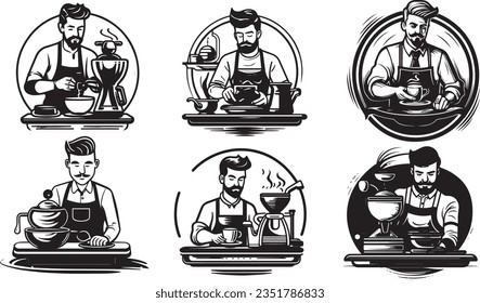 icono del logotipo barista vector de ilustración en blanco y negro