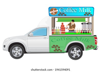 the barista make coffee on truck vector design