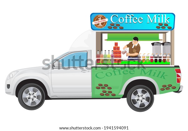 the barista\
make coffee on truck vector\
design