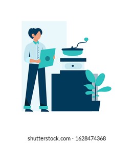 Barista make and serve customers in the coffee shop vector illustration, suitable for landing page, ui, website, mobile app, editorial, poster, flyer, article, and banner