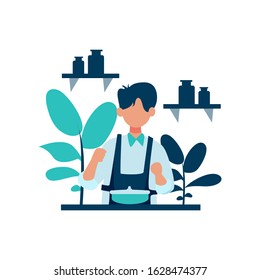 Barista make and serve customers in the coffee shop vector illustration, suitable for landing page, ui, website, mobile app, editorial, poster, flyer, article, and banner