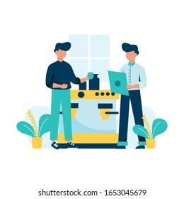 Barista make and serve customers in the coffee shop vector illustration, suitable for landing page, ui, website, mobile app, editorial, poster, flyer, article, and banner