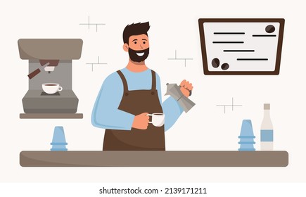 Barista. Barista makes coffee in a coffee shop. Coffee house concept.