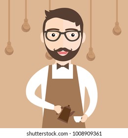 Barista is making coffee in cafe.Vector illustration design, restaurant, food and beverage