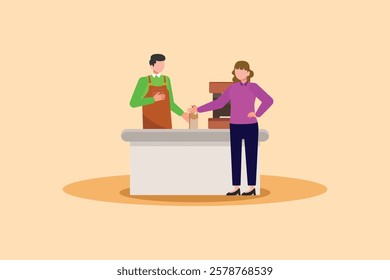 Barista making coffee concept. Colored flat vector illustration isolated.