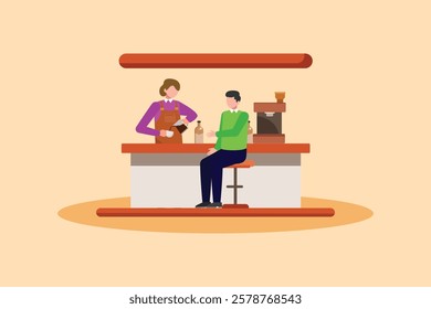 Barista making coffee concept. Colored flat vector illustration isolated.