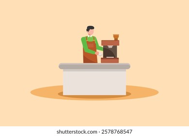 Barista making coffee concept. Colored flat vector illustration isolated.