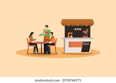 Barista making coffee concept. Colored flat vector illustration isolated.