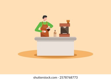 Barista making coffee concept. Colored flat vector illustration isolated.