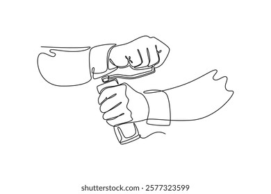 Barista making coffee concept. Single line draw design vector graphic illustration.