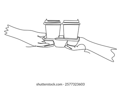 Barista making coffee concept. Single line draw design vector graphic illustration.