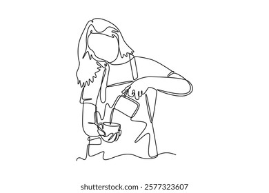 Barista making coffee concept. Single line draw design vector graphic illustration.