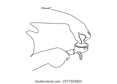 Barista making coffee concept. Single line draw design vector graphic illustration.